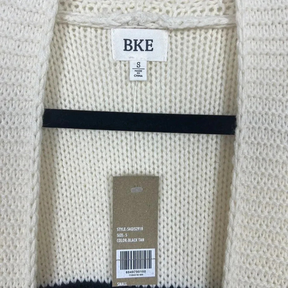 BKE Long Neutral Color Block Open Weave Knit Cardigan Sweater Size Small NWT - Picture 4 of 7